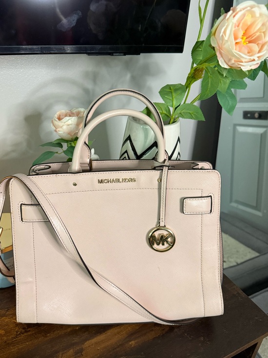 Michael Kors Handbags - Michael Kors Blush Pink Leather Satchel with Gold MK Charm